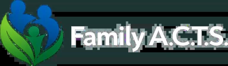 Family A.C.T.S. logo — stylized blue figures with a green leaf